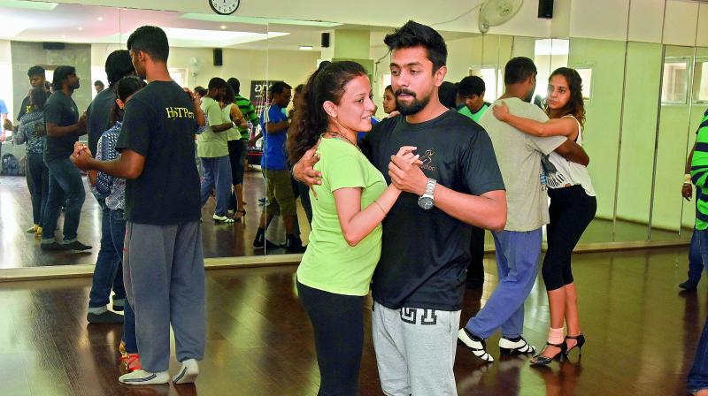 Paarijat Bose and her partner dance