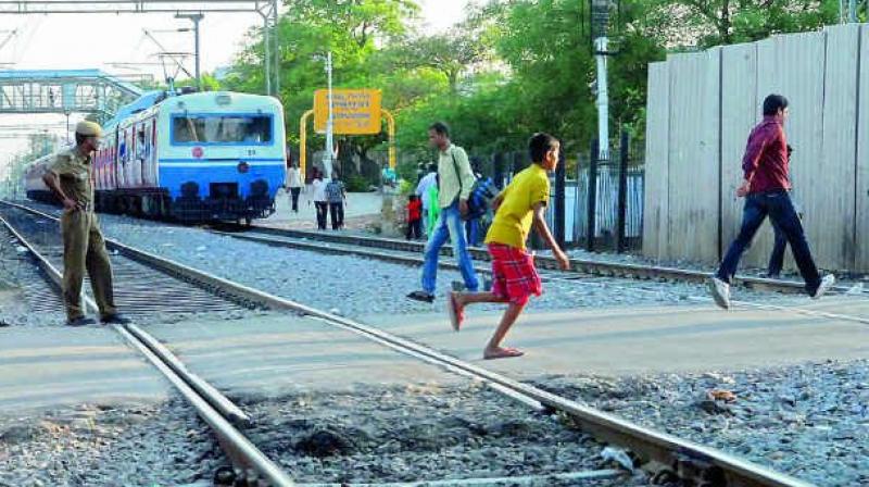 Around 50 per cent of the deaths due to railway accidents occur when people cross tracks.