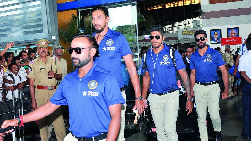 The Indian team arrives at Vizag airport on Monday to play the second Test match against England. (Photo: DC)