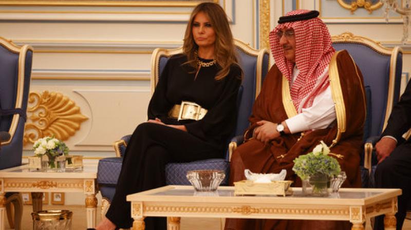 First lady Melania Trump talks with Saudi Crown Prince Muhammad bin Nayef during a ceremony at the Royal Court Palace, on Saturday, in Riyadh. (Photo: AP)