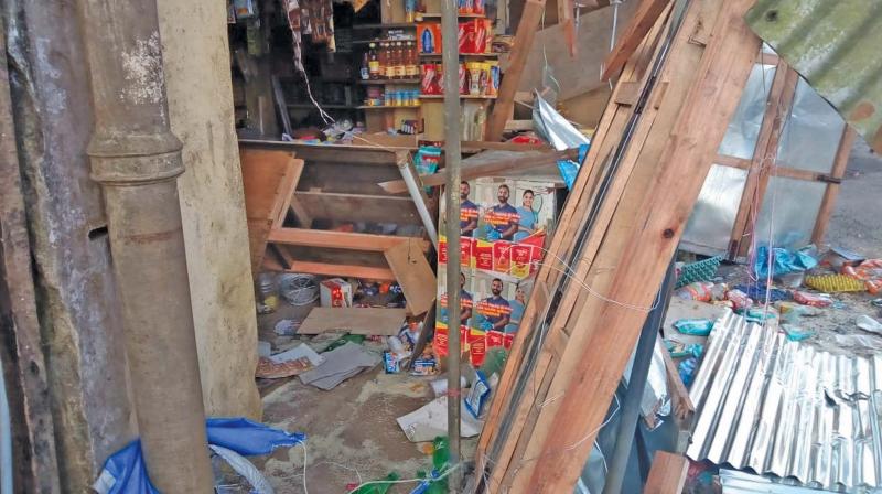 A grocery shop that was also ransacked by herd of  elephants near Nalla mudi estate in Valparai.   (Image: DC)