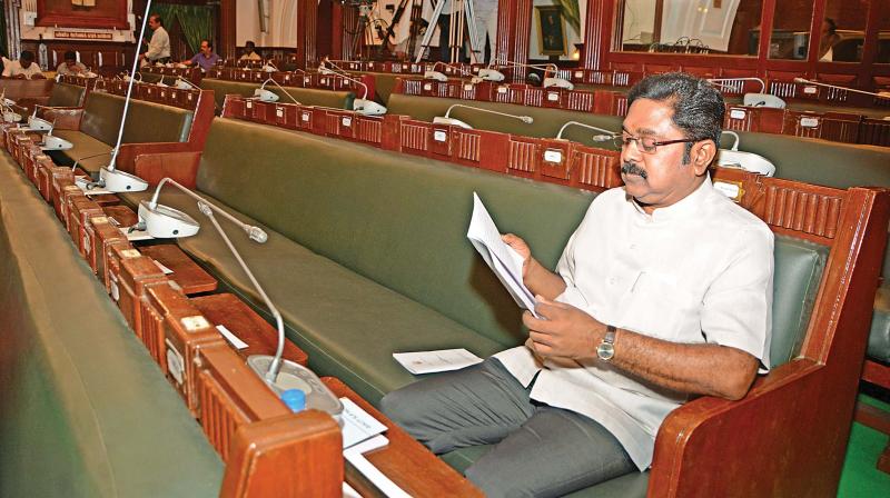 Newly elected MLA from RK Nagar constituency T.T.V. Dhinakaran at the Assembly in Chennai on Monday. (Photo: DC)