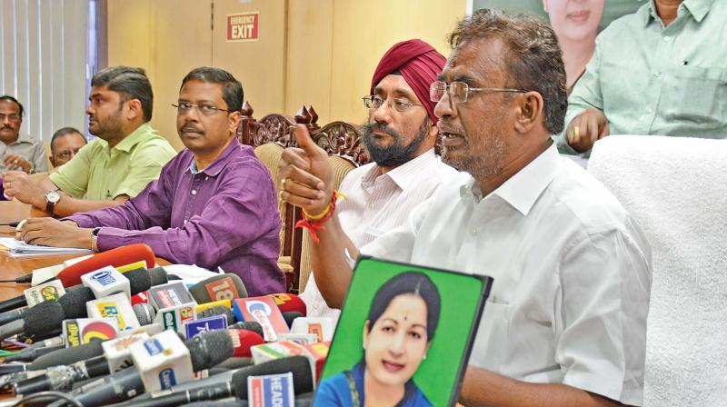 Municipal administration and special projects minister S.P. Velumani holds review meet for smart city and Amrut projects in Chennai on Monday. (Photo: DC)