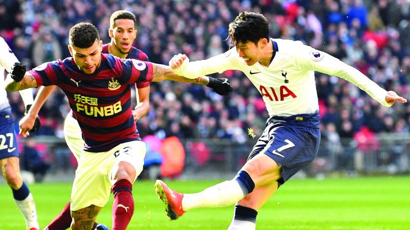 Tottenham Hotspurs Son Heung-Min in action against Newcastle United in their Premier League match at the Wembley Stadium in London on Saturday. Tottenham won 1-0. (Photo: AFP)