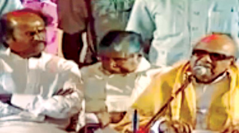 DMK patriarch M Karunanidhi at a public function once on his tryst with destiny and sharing a platform with superstar Rajinikanth.