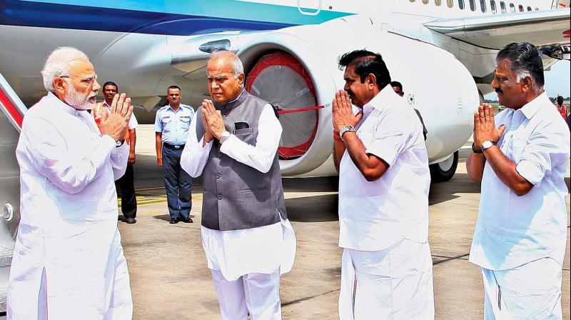 Prime Minister Modi greeted by CM, deputy CM and Governor at  airport . (Photo: DC)
