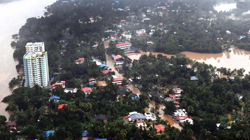An aerial view of partially submerged part of Kochi.