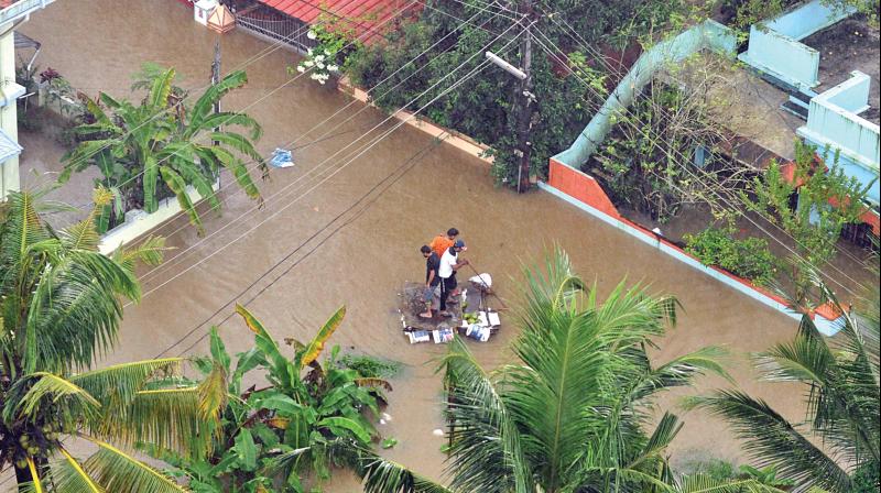 An aerial view of the flood-hit residential area at Edappally in Kochi on Thursday.    (Image: SUNOJ NINAN MATHEW)
