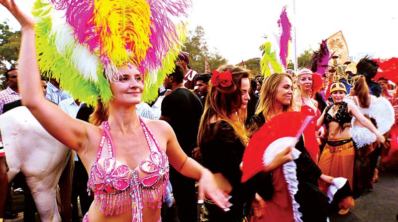 Samba dancers at the wedding celebrations in Bengaluru on Tuesday 	(Photo: R. SAMUEL)