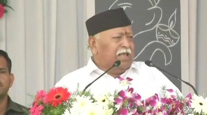 This matter of national interest is being obstructed by some fundamentalist elements and forces that play communal politics for selfish gains. Politics is delaying the construction of Ram Mandir, RSS Chief Mohan Bhagwat said. (Photo: Twitter | ANI)
