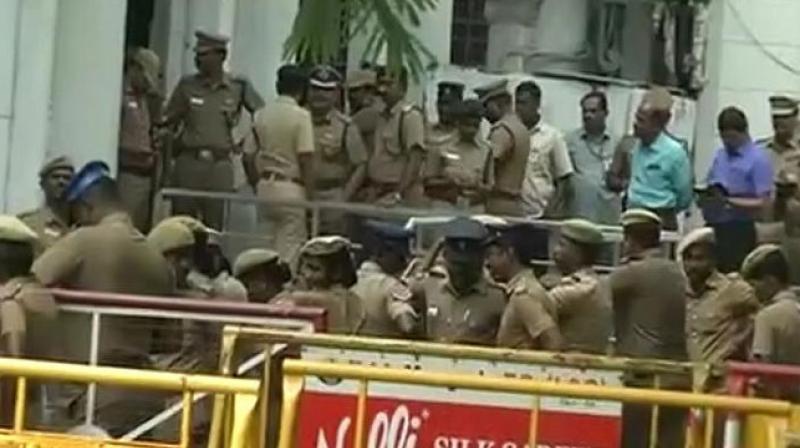 Security outside Tamil Nadu Assembly during trust vote. (Photo: video grab)