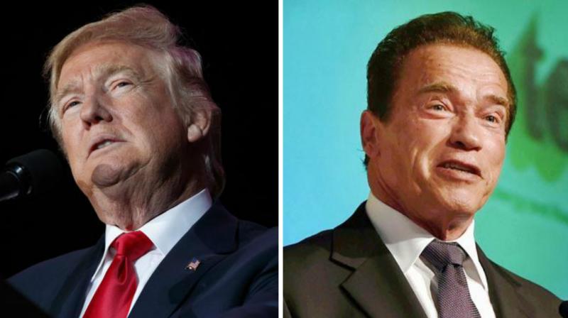 US Donald Trump and Terminator star and former governor of California Arnold Schwarzenegger. (Photo: AP)