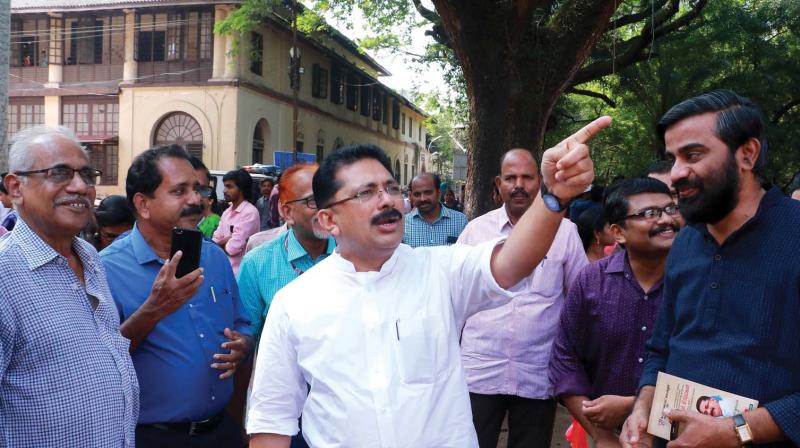 K.T. Jaleel, Minister for Higher Education, arrives for the  inauguration of new building for economic department at Ernakulam Maharajas college on Friday. 	DC