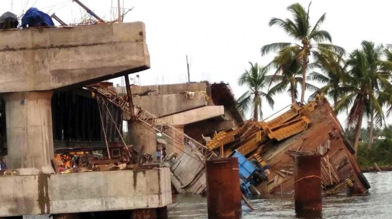 The under construction Moolampilly-Pizhala bridge near Kochi, part of which collapsed on Saturday. (Photo: DC)