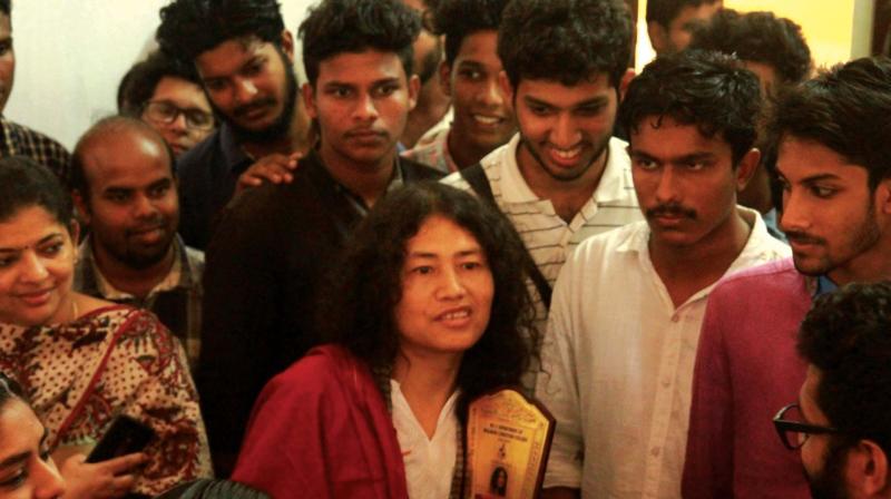 Manipuri human rights activist Irom Sharmila  after an interaction session with students of Malabar Christian College, Kozhikode on Saturday.  (Photo: DC)