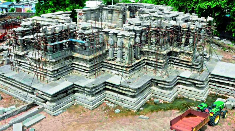 The Natyamantapam under construction at the 1,000-pillar temple in Hanamkonda.