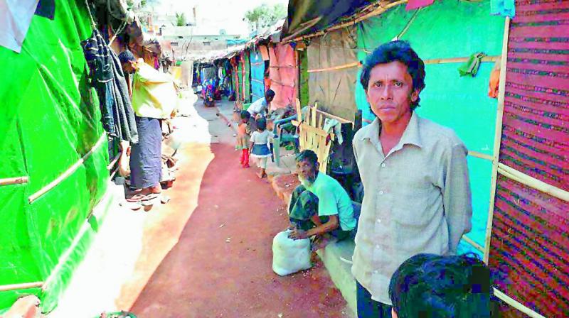A view of the inhuman conditions insides a Rohingya camp in the city. There are 70 such camps where about 4,000 Rohingyas live. 	 P. Surendra