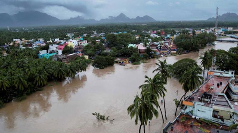 An aerial view of Suchindram at flood-hit Kanyakumari district on Friday (Photo: PTI)