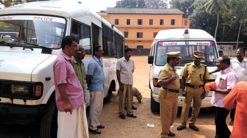 Cops keep high vigil following bomb threats in Kollam on Thursday. (Photo: DC)