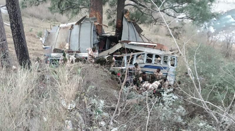 Trees stopped the bus from falling further down the gorge, police said. (Photo: ANI)