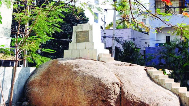 The foundation stone was laid on a naturally formed rock in the remembrance of JN Chaudhary who liberated Hyderabad state.