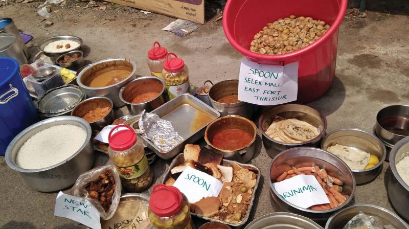 Stale food items seized from hotels in Thrissur on Friday during raids conducted by corporation health officials. (Photo: DC)