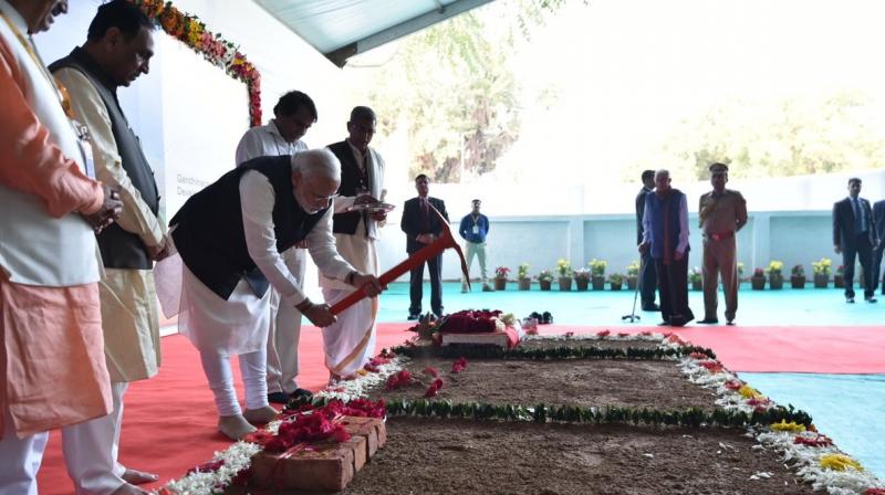 Prime Minister Narendra Modi performed the bhomipujan of redevelopment project of Gandhinagar railway station. (Photo: Twitter)
