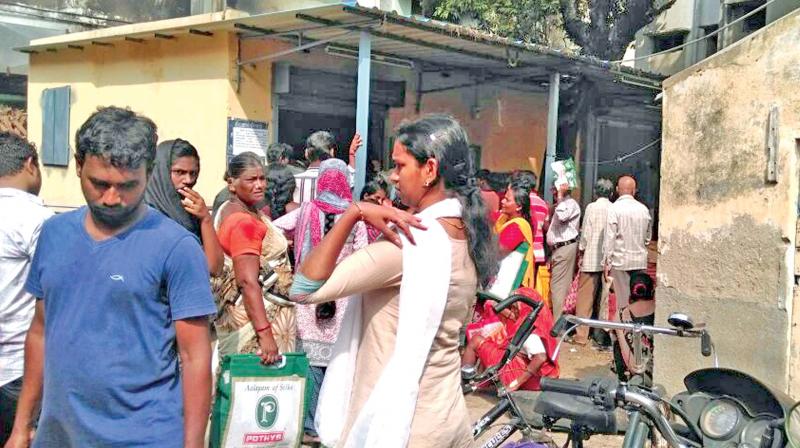 The long queue in front of a ration shop in T nagar.