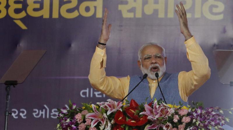 Prime Minister Narendra Modi on Sunday inaugurated the first phase of the roll-on roll-off (ro-ro) ferry service connecting Saurashtra with south Gujarat. (Photo: PTI)