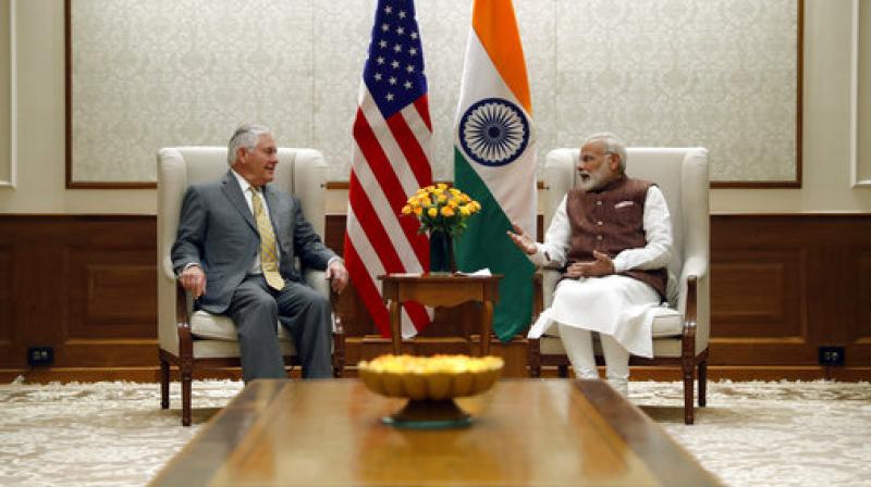 Secretary of State Rex Tillerson with Prime Minister Narendra Modi during their meeting at the Prime Ministers residence. (Photo: AP)