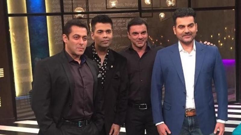 Salman with his brothers Arbaaz and Sohail along with the host of the show Karan Johar (Pic courtesy: Instagram/ arbaazkhanofficial).