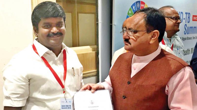 State health minister  C. Vijayabaskar met union health minister J.P.Nadda on Tuesday and gave a  memorandum for the launch of All India Institute of Medical Sciences (AIIMS) in Tamil Nadu. (Photo: DC)