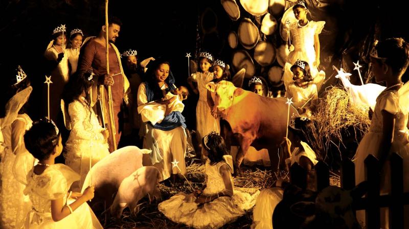 A live crib at Little Flower Church at Pottkuzhi near Kaloor heralding the birth of Jesus on Saturday night.  (Photo: ARUNCHANDRA BOSE)