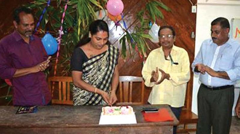 Transgender activist Soorya inaugurating the Christmas celebrations of staff club of the University College. Staff secretary K. B. Selvamony, principal M. S. Vinayachandran and S. S. Shajahan, a teacher of the history department are also seen. 	(Photo: DC)