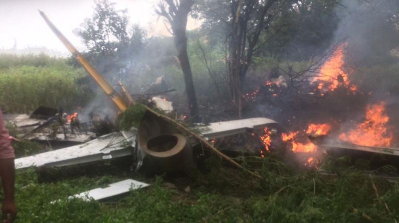 A trainer aircraft of the Indian Air Force on Thursday crashed in Keesara village in the Medchal district of Telangana. (Photo: ANI/Twitter)
