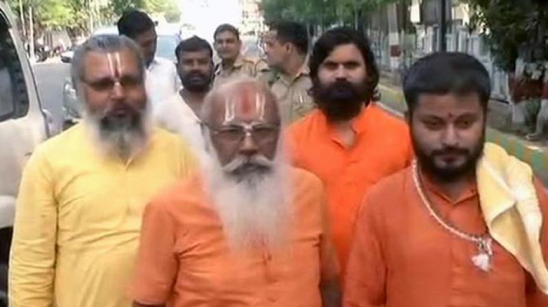 We had a dialogue with the Chief Minister (Adityanath) about the development of Ram temple and he has assured us that it will be constructed soon, Mahant Suresh Das said. (Photo: ANI)