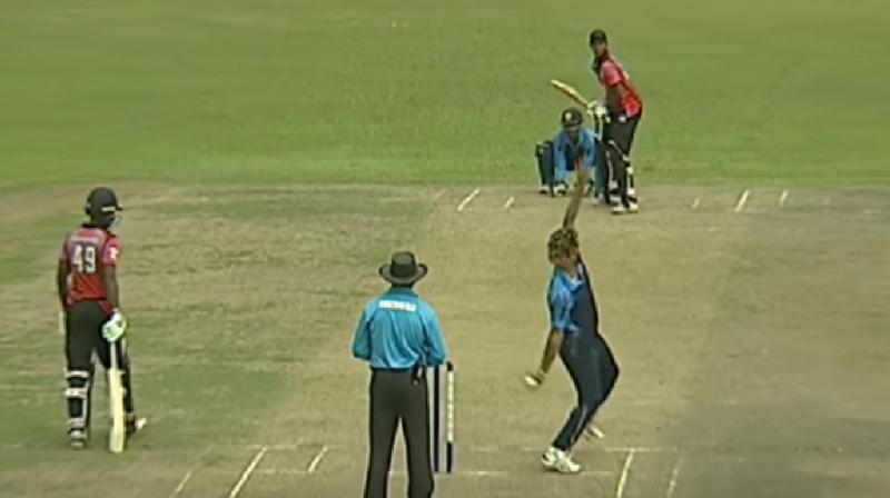 Malinga managed to pick up three wickets with his off spin  as LB Finance finished at 125/7 in 25 overs, losing the match by 82 runs via Duckworth-Lewis method. (Photo: screengrab)