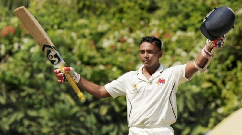 Prithvi Shaw scored a fluent 105 (of 153 balls) before being dismissed by Basant Mohanty. (Photo:PTI)