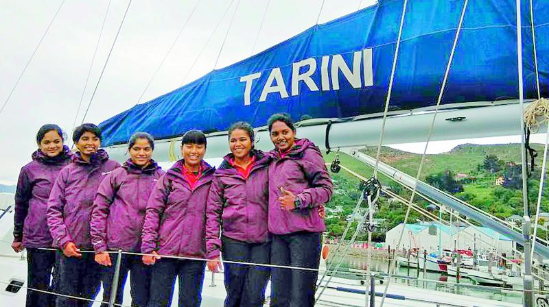 Navika Sagar Parikrama: women crew members in INSV Tarini enter Lyttelton. (Photo: DC)
