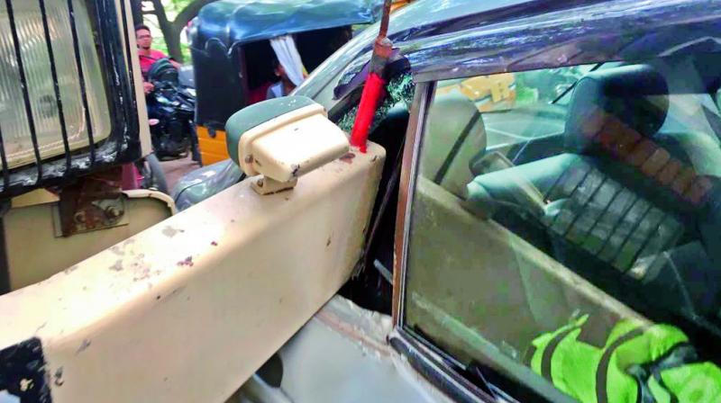 A military truck rammed into a car on Gough Road on Saturday.