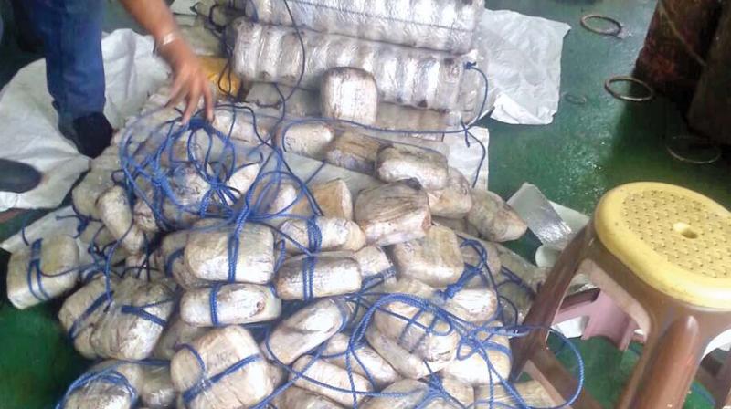 The seized 1,500 kg heroin by the Indian Coast Guard on Saturday. (PTI)
