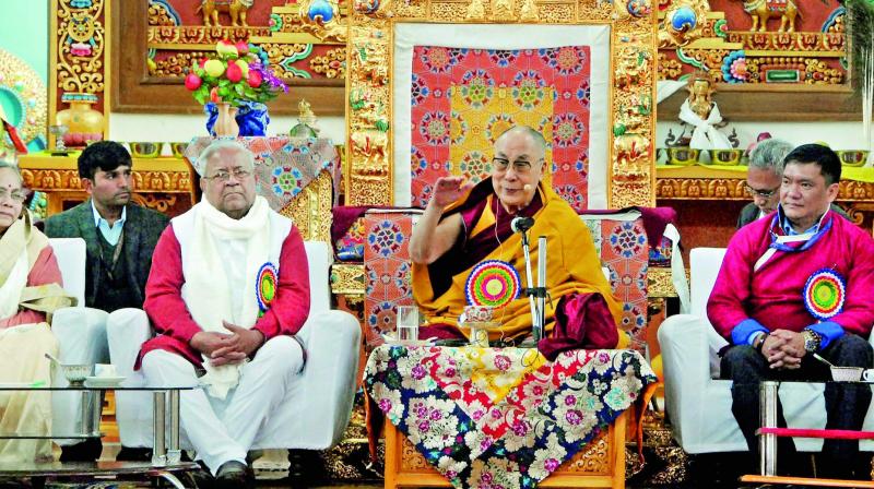 Tibetan spiritual leader the Dalai Lama addresses a gathering at Dirang monastery in Arunachal Pradesh on Thursday. (Photo: PTI)