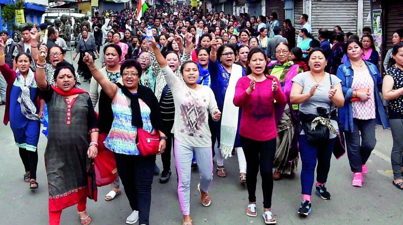 Activists of GJM take out rally in Darjeeling on Sunday. 	(Photo: PTI)