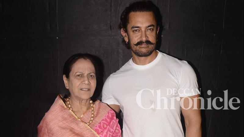 Aamir Khan with his mother Zeenat at Secret Superstar screening on Monday.