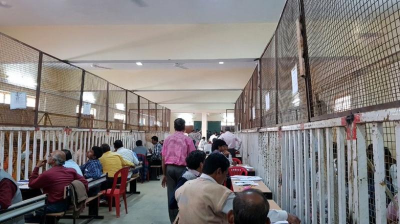 Counting of votes for bypolls to Mungaoli and Kolaras Assembly seats in Madhya Pradesh is underway. (Photo: Twitter | ANI)
