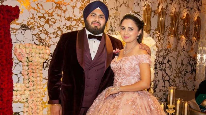 Japinder Kaur with her fiance hotelier Harpreet Singh Chadha in an impressive ceremony at the Burj Khalifa and Burj Al Arab. (Photo: Instagram)