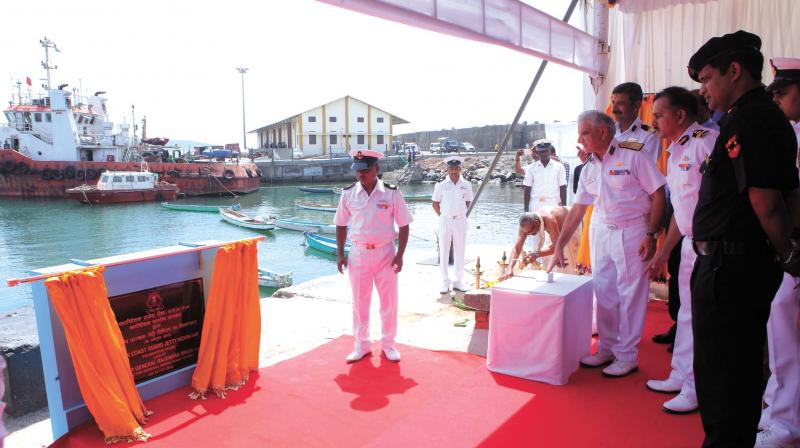 Rajendra Singh, Director General, Coast Guard lays the foundation stone for the new jetty.