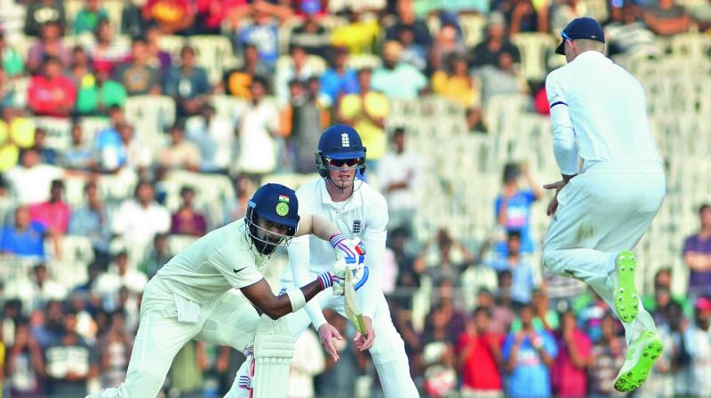 Indias Lokesh Rahul plays a shot during the second day of the fifth Test  against England. (Photo: E.K. Sanjay)