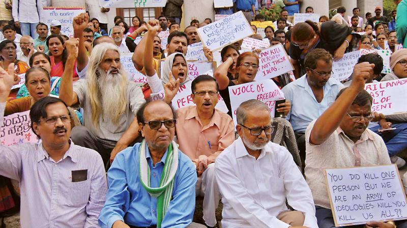 Protests were also held at Nayak Bhavan, Press Club, Mysore Bank Circle and other parts of the city and parts of the state including Mysuru, Dharwad, Kalaburgi, Mangaluru, Vijayapura, Hubballi, Mandya and Gadag.