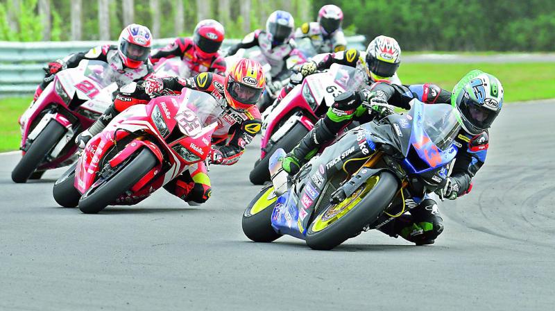 Action from the fourth round of the FIM Asia Road Racing Championship at the MMRT in Chennai on Sunday.